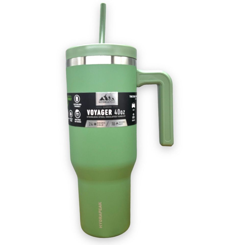 Hydrapeak Voyager 40oz Tumbler With Handle and Straw Lid green new with tab